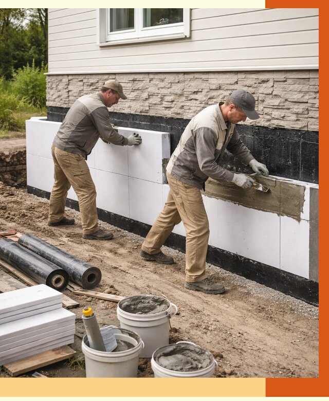 Утепление фундамента снаружи в Борисоглебске от 4370 руб. за м² | ТепломастерБрс