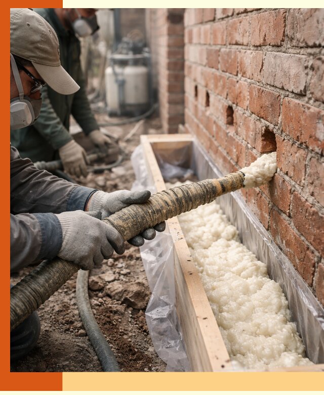 Заливка ППУ в пустоты кирпичной стены в Борисоглебске