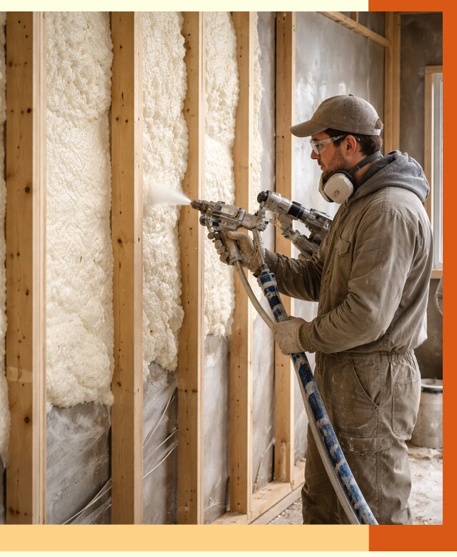 Утепление каркасной стены ППУ в Борисоглебске от 4422 руб./м2 под ключ | ТепломастерБрс