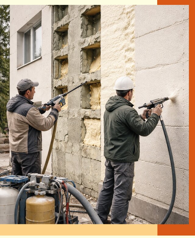 Заполнение пустот фасада в Борисоглебске от 4682 руб. — утепление пустот облицовки | ТепломастерБрс