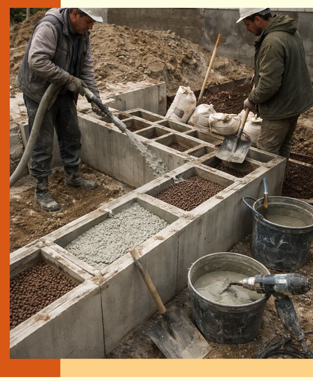 Заполнение полостей фундамента в Борисоглебске герметичным утеплением и повышением прочности