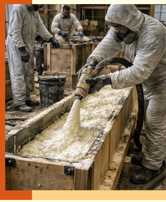 Заливка пенополиуретана в формы для утепления в Борисоглебске